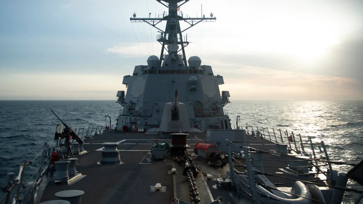 圖為美驅逐艦,由南向北航經台灣海峽。(取自美國海軍第七艦隊官網)