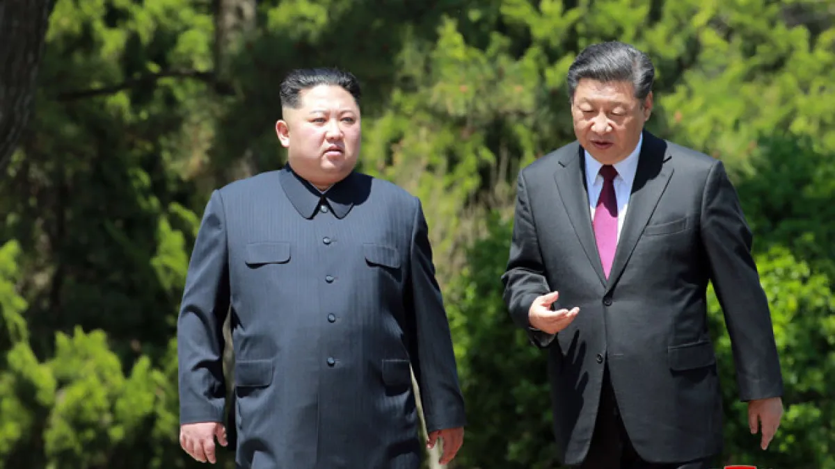 2018年5月,北韓最高領導人金正恩訪問中國大連,與習近平會談(朝中社)