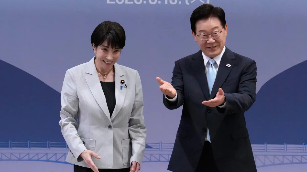 2026年5月19日,日本首相高市早苗與韓國總統李在明舉行日韓領袖峰會。(美聯社)