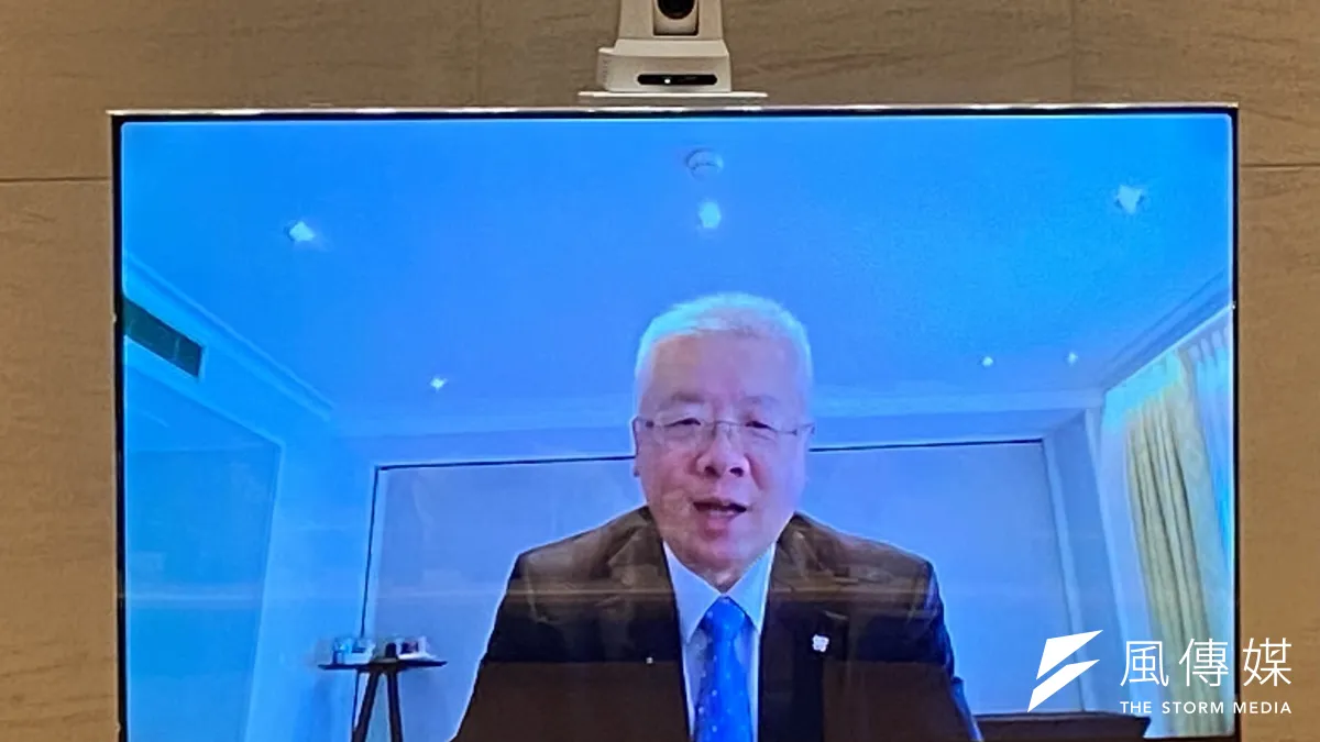 台新金控總經理林維俊26日晚間舉行越洋連線記者會,捎來外資支持合併案的佳音。(陳怡慈攝)