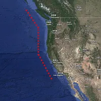 「カスカディア沈み込み帯」が活動を再開した場合、大規模地震の発生が懸念される。(イメージ図/Google Maps提供) 「カスカディア沈み込み帯」が活動を再開した場合、大規模地震の発生が懸念される。(イメージ図/Google Maps提供)