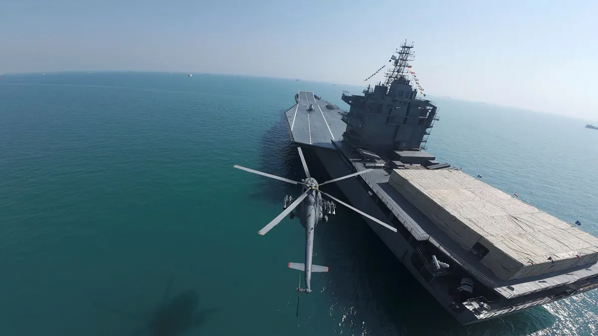 Aerial view of Iran's Revolutionary Guard's first 'drone carrier'. (Associated Press)