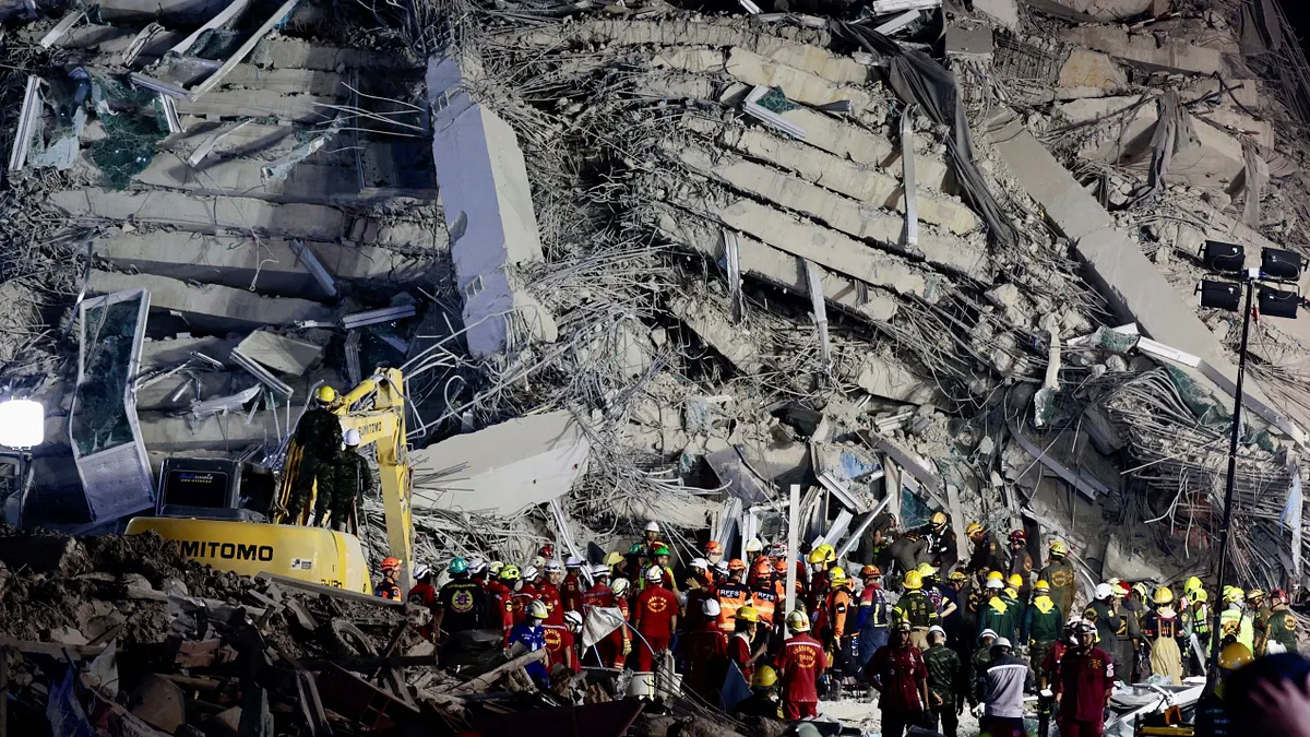 緬甸發生規模7.7強震,也讓數百公里外的泰國曼谷,因為晃動造成高樓工地坍塌。(美聯社) 緬甸發生規模7.7強震,也讓數百公里外的泰國曼谷,因為晃動造成高樓工地坍塌。(美聯社)