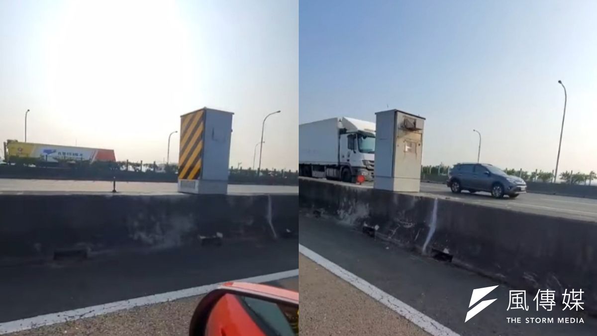 國道上出現「偽裝」成變電箱的測速照相器!(圖/翻攝自記者爆料網) 國道上出現「偽裝」成變電箱的測速照相器!(圖/翻攝自記者爆料網)