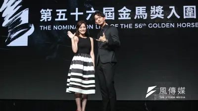 第56屆金馬獎入圍公布記者會,3位香港演員獲影帝提名。圖為金馬56揭曉嘉賓王淨(左)、吳念軒(右)。(資料照,陳品佑攝)