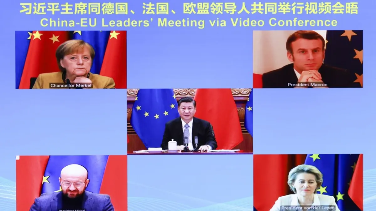 《中歐全面投資協定》完成談判,為了突破美國封殺,中國對歐盟承諾許多讓步、開放。(翻攝自China Xinhua News Twitter)