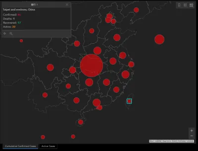 約翰霍普金斯大學(JHU)疫情地圖不當標示台灣為「台北及周圍地區」(翻攝網路) 約翰霍普金斯大學(JHU)疫情地圖不當標示台灣為「台北及周圍地區」(翻攝網路)