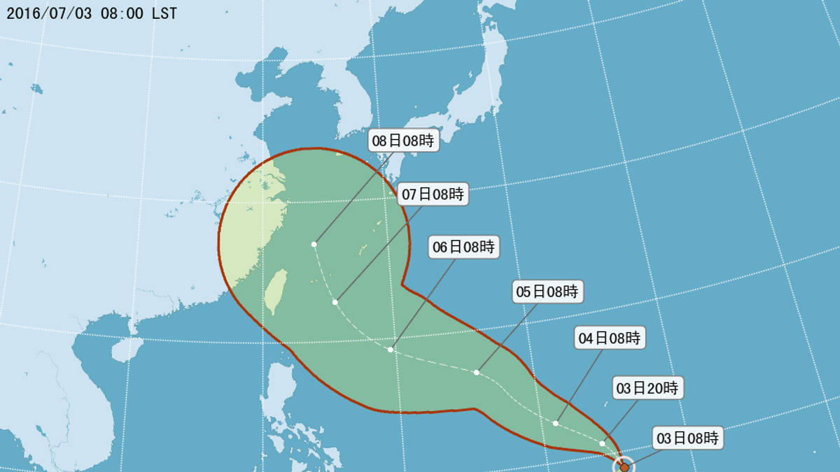 今年第1個颱風「尼伯特」(編號第01號,國際命名Nepartak)於3日上午生成。圖為尼伯特颱風路徑潛勢預測圖。(取自中央氣象局) 今年第1個颱風「尼伯特」(編號第01號,國際命名Nepartak)於3日上午生成。圖為尼伯特颱風路徑潛勢預測圖。(取自中央氣象局)