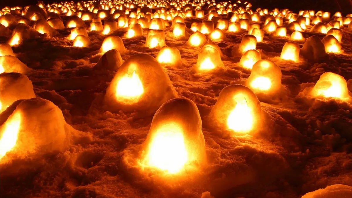 雪地裡無數燭光,都是一座座祭祀水神用的小雪屋。(圖/お祭りプラザ)
