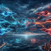 在台灣海峽上空軍事競備的AI算力競爭。(AI生成照片) 在台灣海峽上空軍事競備的AI算力競爭。(AI生成照片)