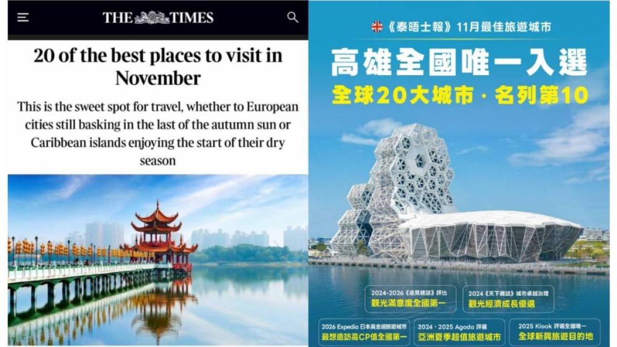 全球20大旅遊目的地第10名!《泰晤士報》推薦11月必遊城市 高雄成全台唯一入選國際榜單