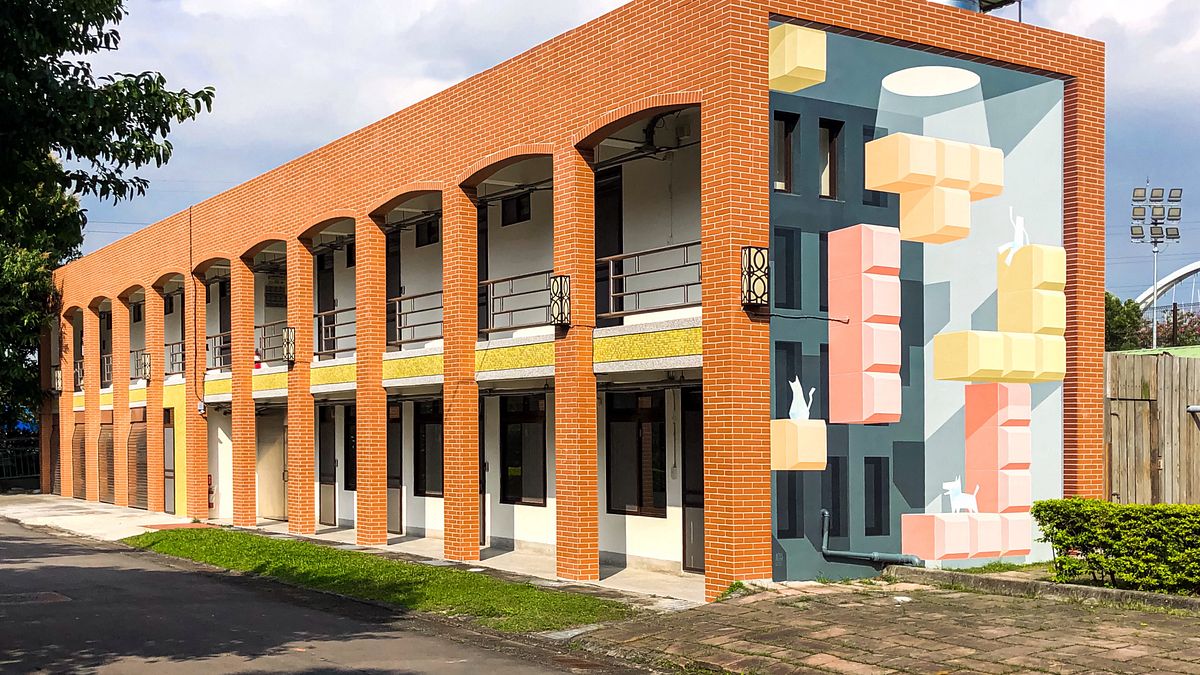 板橋435新月紅樓全新打卡點《Tetris俄羅斯方塊3D彩繪牆》,邀大家春節來大拍美照。(圖/新北市文化局提供) 板橋435新月紅樓全新打卡點《Tetris俄羅斯方塊3D彩繪牆》,邀大家春節來大拍美照。(圖/新北市文化局提供)