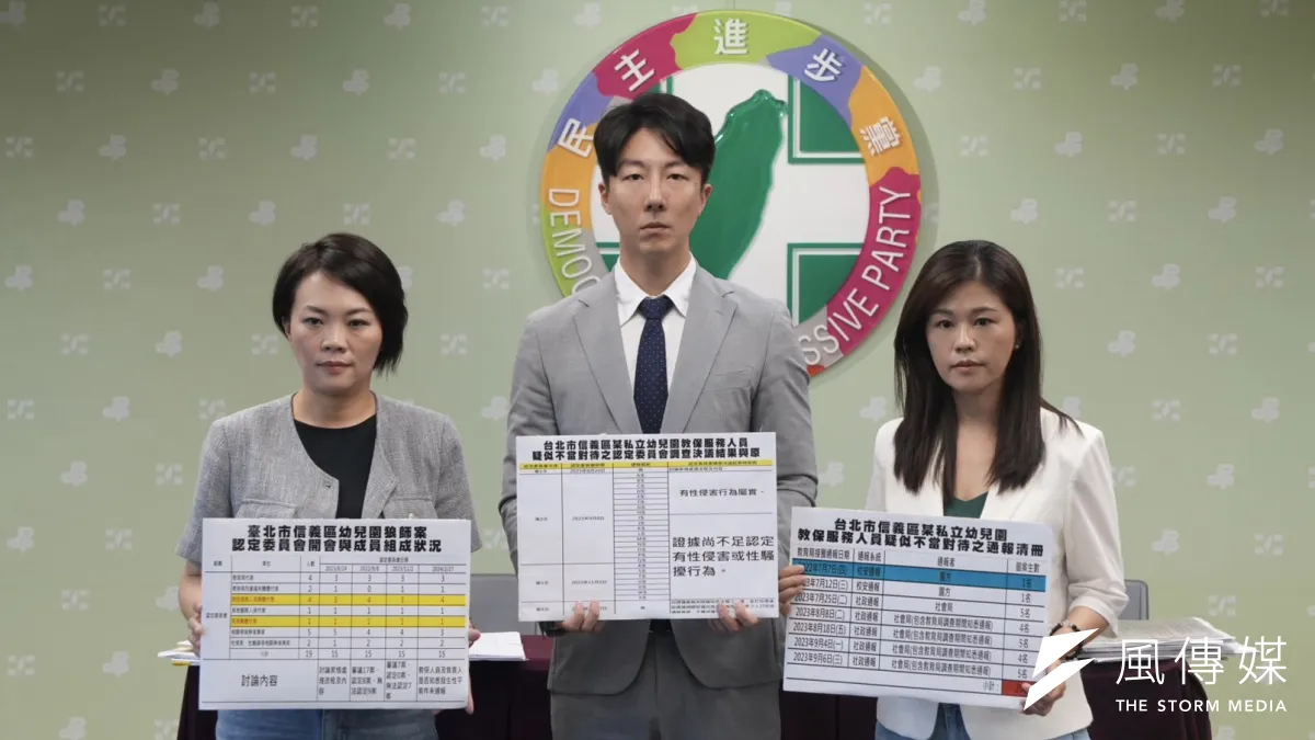 針對北市幼兒園狼師案,民進黨2日再召開記者會對蔣萬安市府提出質疑。(民進黨提供)