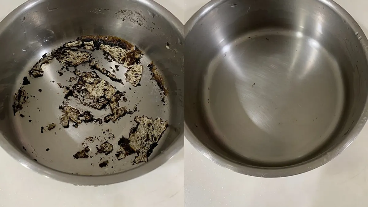 燒焦的鍋子不用費力狂刷!家事達人教你用1個便宜好物輕鬆除垢。(圖/翻攝自陳映如-Sona Queen的生活筆記本臉書) 燒焦的鍋子不用費力狂刷!家事達人教你用1個便宜好物輕鬆除垢。(圖/翻攝自陳映如-Sona Queen的生活筆記本臉書)