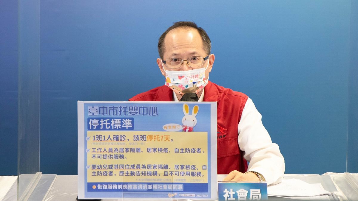 台中市府社會局副局長陳坤皇在防疫記者會中說明,中市托嬰中心出現確診案例的停班停課措施。(圖/台中市政府) 台中市府社會局副局長陳坤皇在防疫記者會中說明,中市托嬰中心出現確診案例的停班停課措施。(圖/台中市政府)