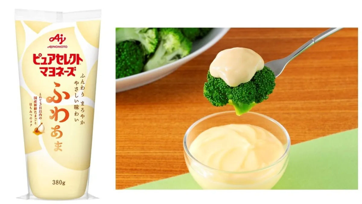 味の素はブランド30周年を機に、独自のマスキング技術やはちみつを使用し酸味と塩味を抑えた新価値マヨネーズ「ピュアセレクト マヨネーズ ふわあま」を8月22日に全国で発売し、2026年度売上目標3.8億円を目指す。(写真/味の素株式会社提供)