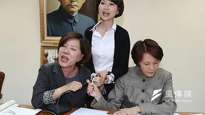 立法院內政委員會審查廢核條例,國民黨立委黃昭順(右)以一擋十,爭搶麥克風攔下法案審查。(吳逸驊攝)