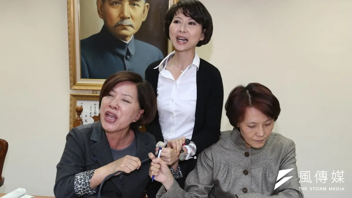 立法院內政委員會審查廢核條例,國民黨立委黃昭順(右)以一擋十,爭搶麥克風攔下法案審查。(吳逸驊攝)