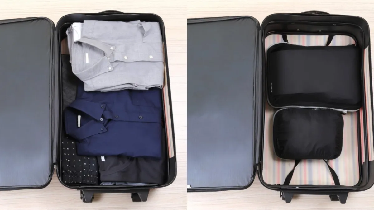 由新加坡公司「Travelab」開發的衣物壓縮袋是旅遊的超級良伴!幫你省下大量行李箱空間,塞更多紀念品跟土產!(圖/翻攝自 Makuake,智慧機器人網提供 )
