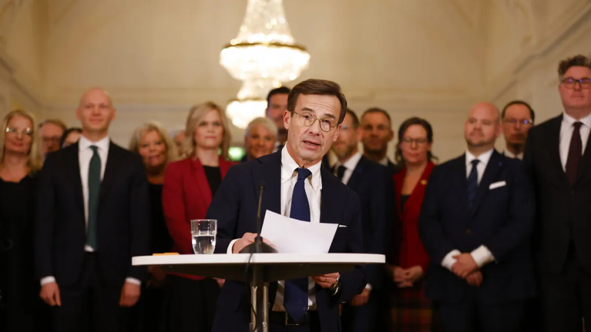 2022年10月18日,瑞典新任總理(Ulf Kristersson)公布最新內閣名單。(AP)