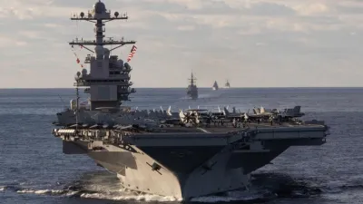 美軍福特號航母與西班牙、德國海軍共同操演。(美國海軍IG)