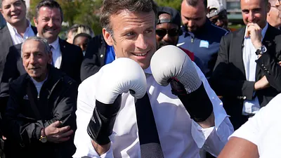 2022年4月24日,法國總統大選第二輪決選投票,現任總統馬克宏對決極右派掌門人勒潘(AP)