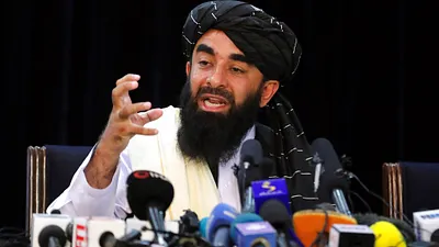 接管阿富汗的神學士組織,17日召開首場國際記者會。(AP)