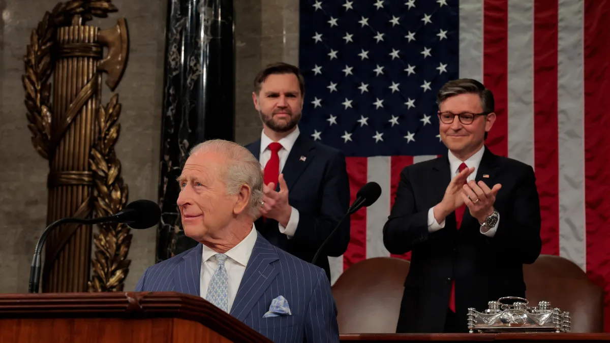 King Charles III delivers a speech at the U.S. Capitol on April 28, 2026. (AP)