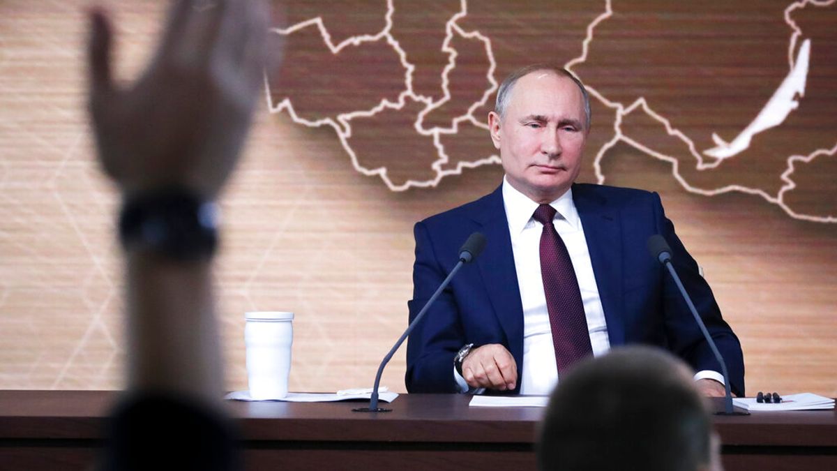 2019年度記者會上的普京。(美聯社) 2019年度記者會上的普京。(美聯社)