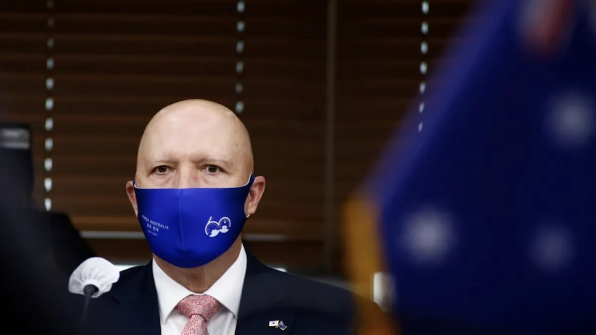 澳大利亞國防部長杜登(Peter Dutton)。(美聯社)