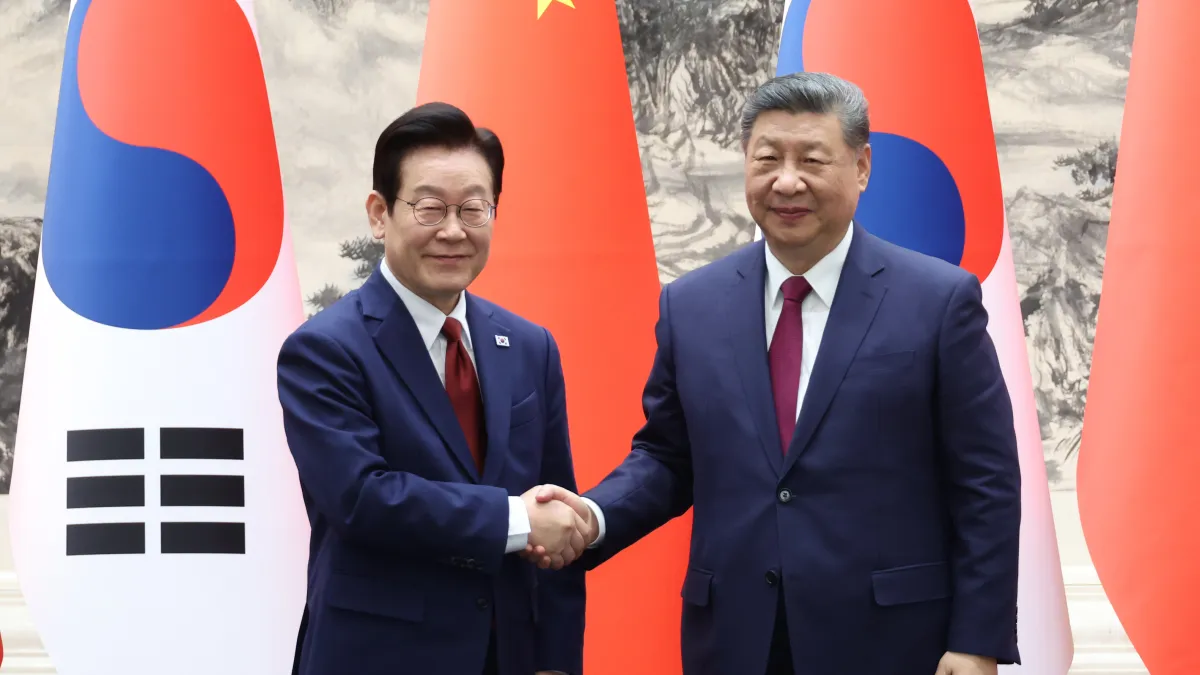 韓國總統李在明2026年1月訪問中國,會見中國國家主席習近平。(美聯社)