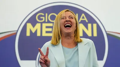 極右翼「義大利兄弟黨」(FdI)黨魁、義大利新總理梅洛尼(Giorgia Meloni)。(美聯社)