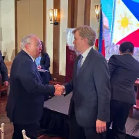 United States Undersecretary of Defense for Policy Elbridge Colby, right, shakes hands with Philippine Ambassador to the U.S., Jose Manuel Romualdez during a forum in Manila, Philippines on Monday, Aug. 10, 2026. (AP) United States Undersecretary of Defense for Policy Elbridge Colby, right, shakes hands with Philippine Ambassador to the U.S., Jose Manuel Romualdez during a forum in Manila, Philippines on Monday, Aug. 10, 2026. (AP)