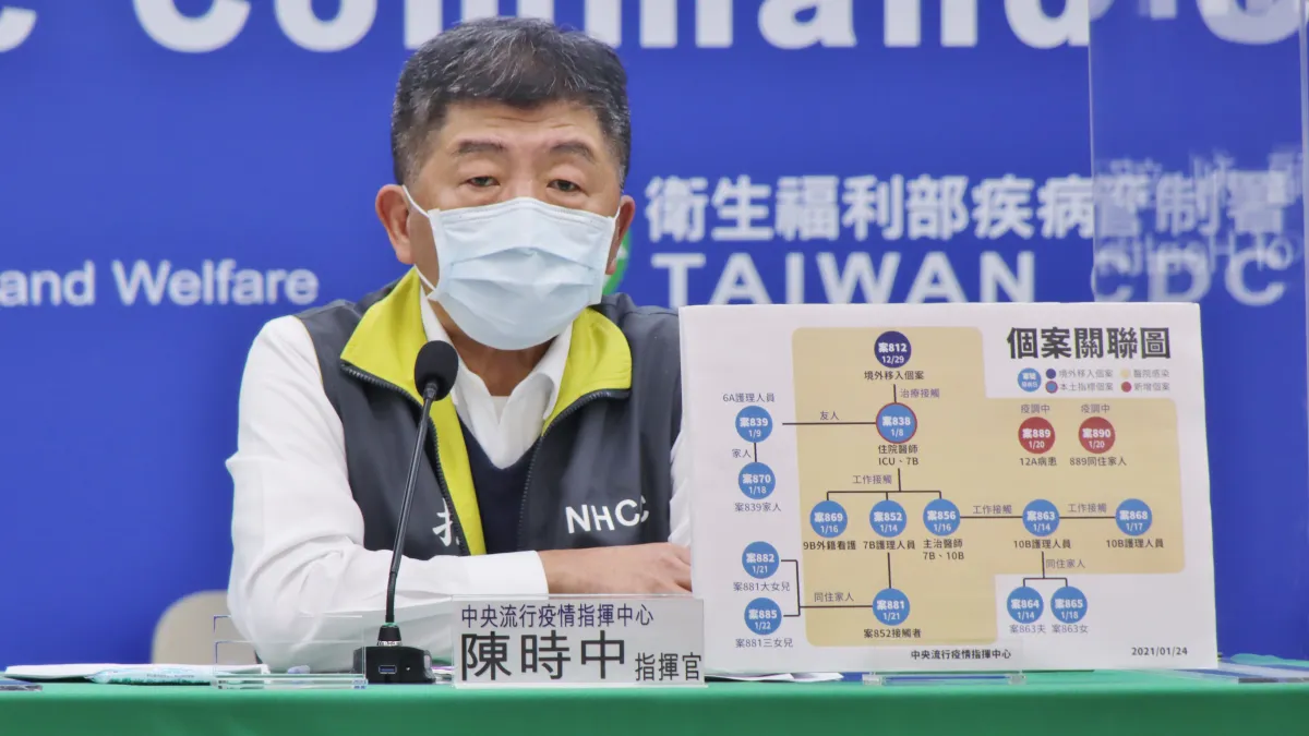 桃園新冠確診病例增加,中央流行疫情指揮中心指揮官陳時中舉行記者會。(中央流行疫情指揮中心提供)
