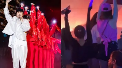 林俊傑演唱會上出現站在椅子上看演出的無禮粉絲。(圖/翻攝自微博/林俊傑)