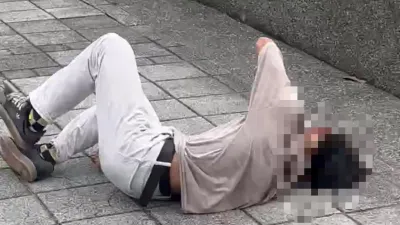 男子挑戰滑桿技巧,重摔在地全身抽搐。(圖/翻攝自爆廢公社)