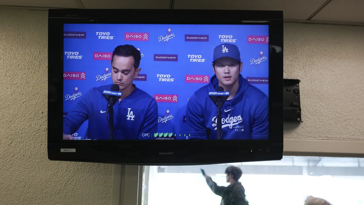 大谷翔平在3月26日召開記者會說明水原一平簽賭案。(資料照,美聯社)