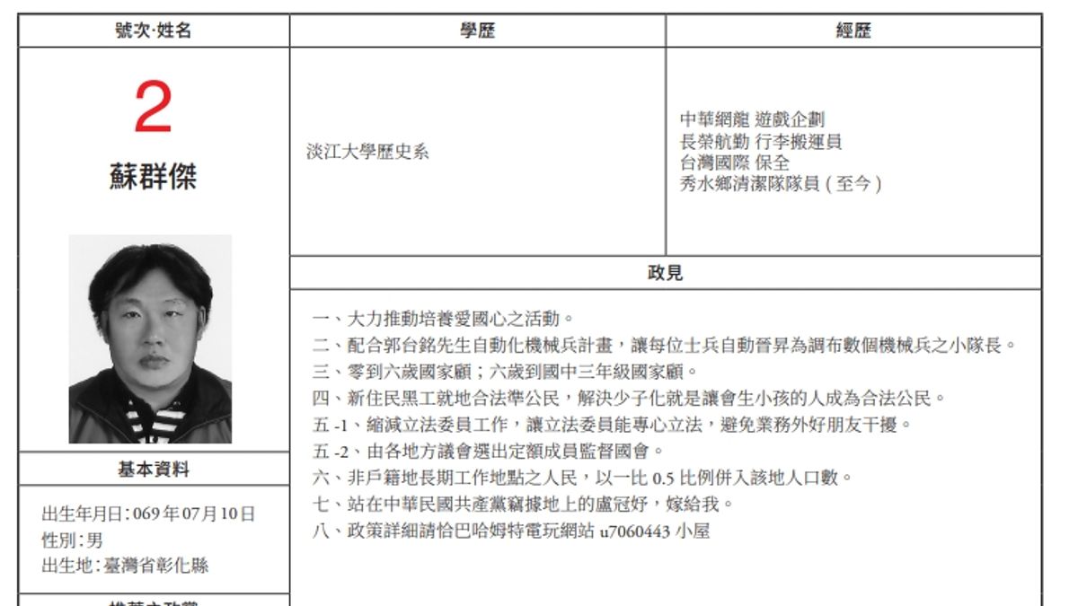 彰化縣第一選區的候選人蘇群傑向心儀女子求婚。(圖/翻攝自中選會) 彰化縣第一選區的候選人蘇群傑向心儀女子求婚。(圖/翻攝自中選會)