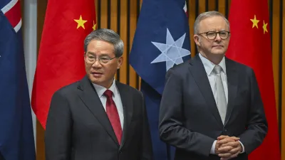 2024年6月17日,澳洲總理艾班尼斯(Anthony Albanese)在坎培拉會見中國國務院總理李強。(美聯社)
