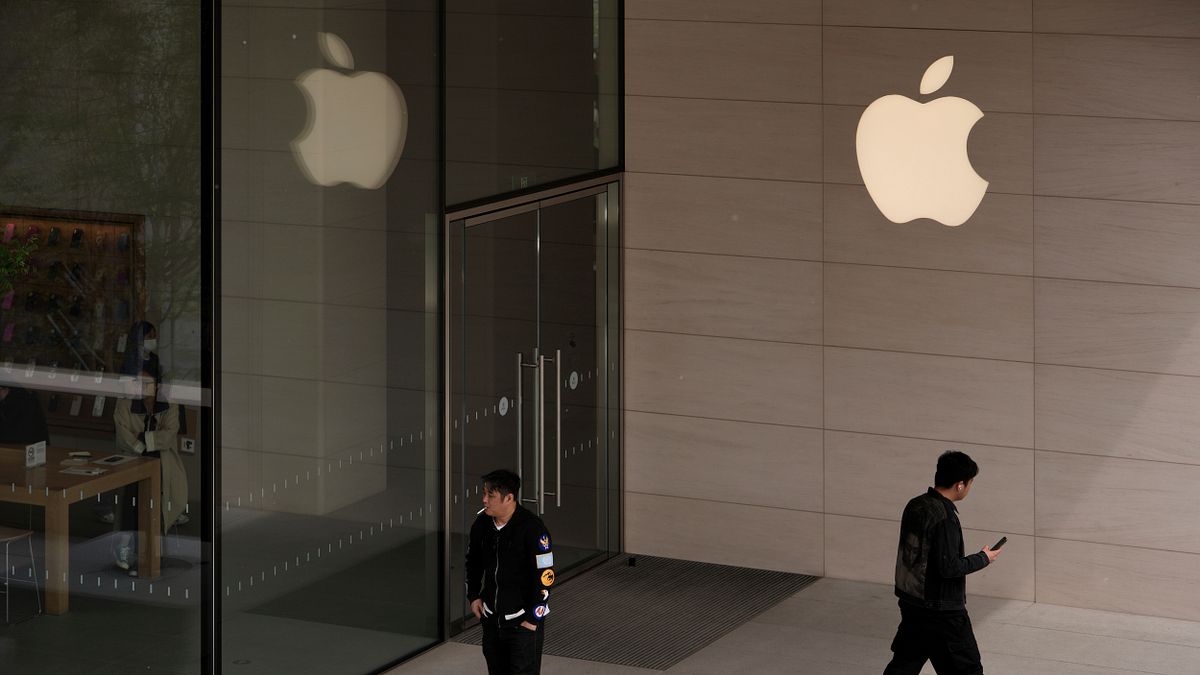 2025年4月10日,北京市一家蘋果專賣店外觀。 (AP) 2025年4月10日,北京市一家蘋果專賣店外觀。 (AP)