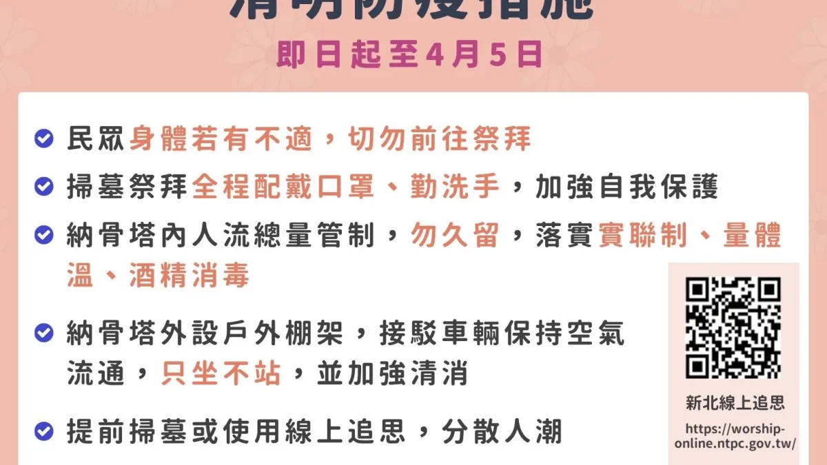 新北市公布清明防疫措施。(圖/新北市衛生局提供)