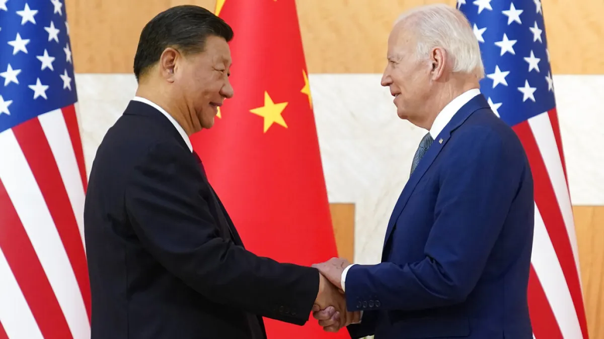 2022年11月14日,中國國家主席習近平與美國總統拜登在印尼峇里島會面。(美聯社)