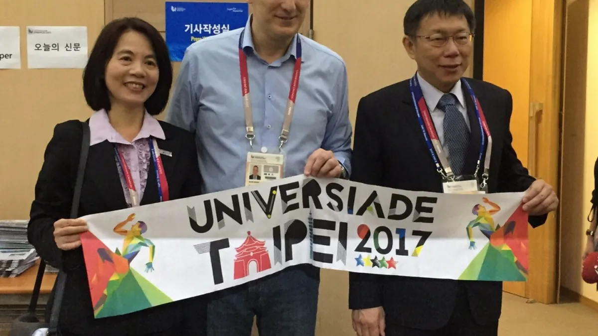 台北市長柯文哲為世大運訪問韓國。(台北市政府提供)