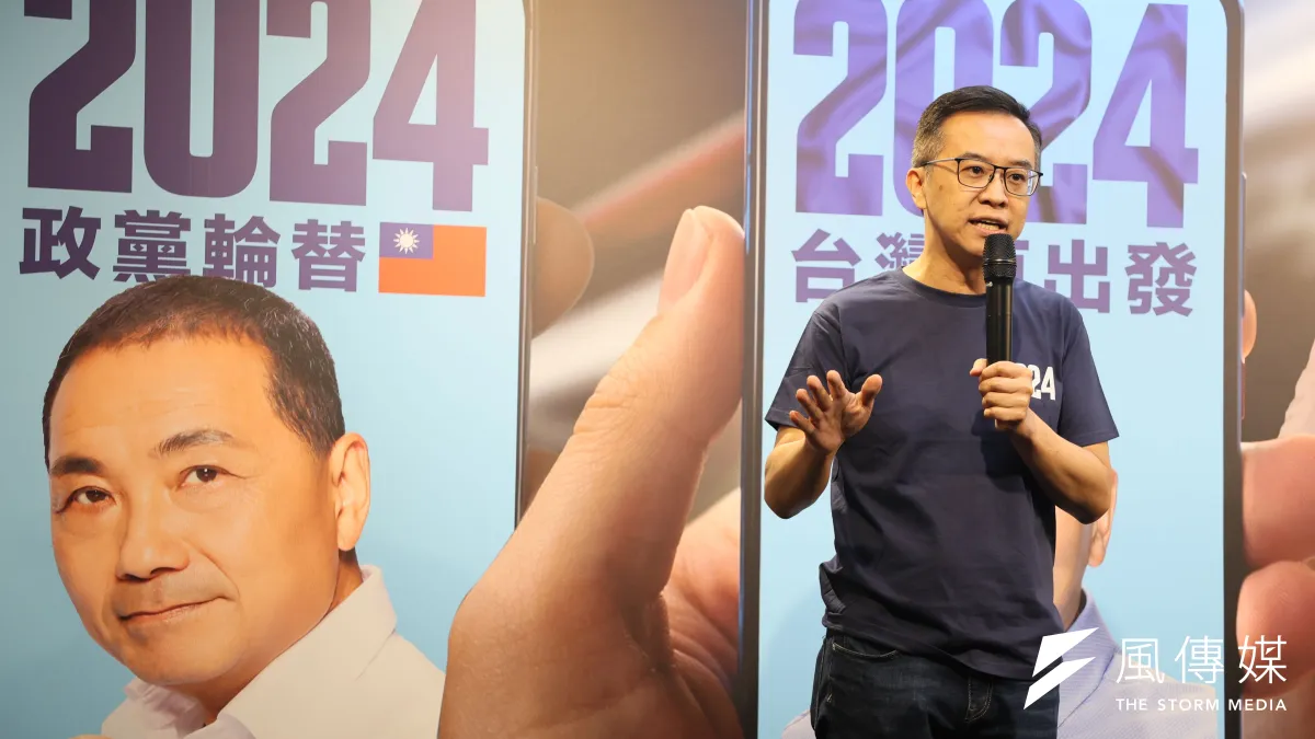 侯友宜競辦發言人黃子哲16日出席侯友宜競選識別系統發布記者會。(柯承惠攝)