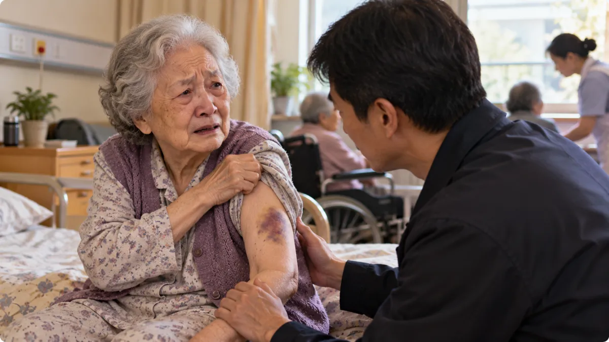 79歲母親住安養院半年,突然哭求兒子接回家!探望驚見手臂瘀青,真相讓他心寒(示意圖/AI生成)