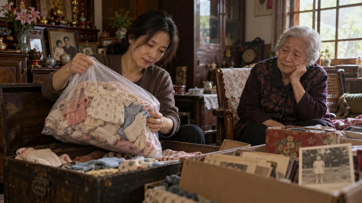 家中堆滿多年沒用的衣服、紙箱和舊物,子女看了總想幫忙整理,沒想到一片好意,卻可能讓父母傷透了心。(示意圖/AI生成)
