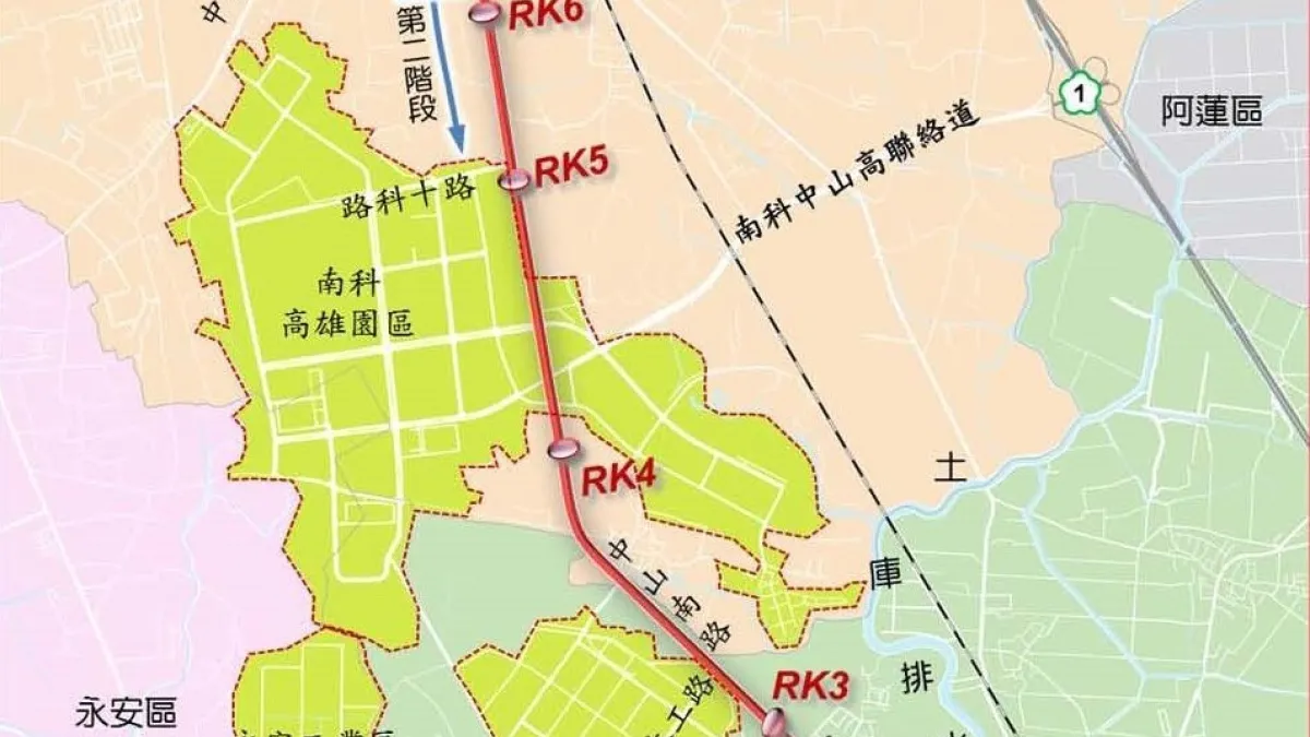 岡山路竹延伸線(第二階段)計畫路線圖。(圖/高市府捷運工程局提供)