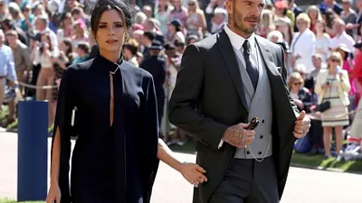 貝克漢(右)看好英格蘭能奪下本屆世足冠軍。(美聯社)