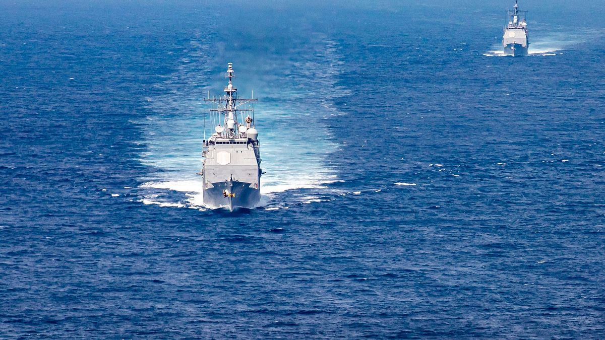 美國第七艦隊巡洋艦8月28日「自由航行」通過台灣海峽,但美國並未反制共軍越過台海中線。(第七艦隊臉書) 美國第七艦隊巡洋艦8月28日「自由航行」通過台灣海峽,但美國並未反制共軍越過台海中線。(第七艦隊臉書)