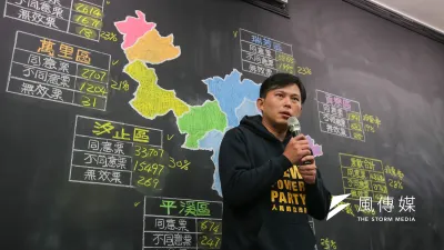 時代力量立委黃國昌於開票結果底定後,抵達汐止服務處接受媒體聯訪。(顏麟宇攝)